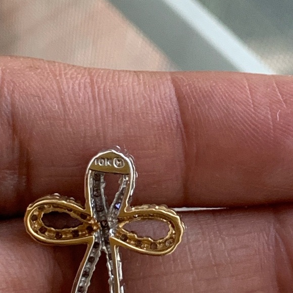 10k Gold Two Toned Diamond Pendant Slide - Picture 3 of 9